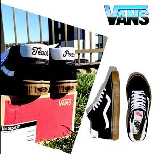 NWT Vans Teach Peace Mid Skool 37 Power Pack Black Gum White Unisex Skate Shoe